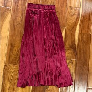 Pleated Velvet Midi Skirt in Burgundy